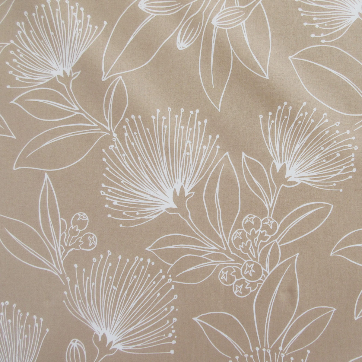Fabric, Big Lehua Blooms on Tan, Large Scale Tropical Hawaiian, By the Half or Full Yard
