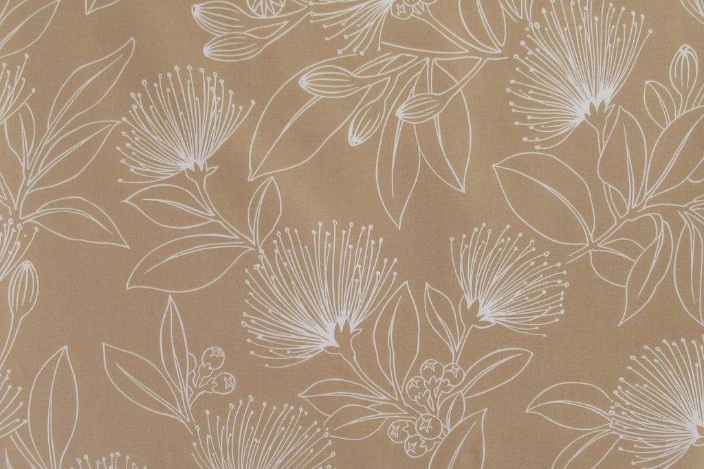 Fabric, Big Lehua Blooms on Tan, Large Scale Tropical Hawaiian, By the Half or Full Yard