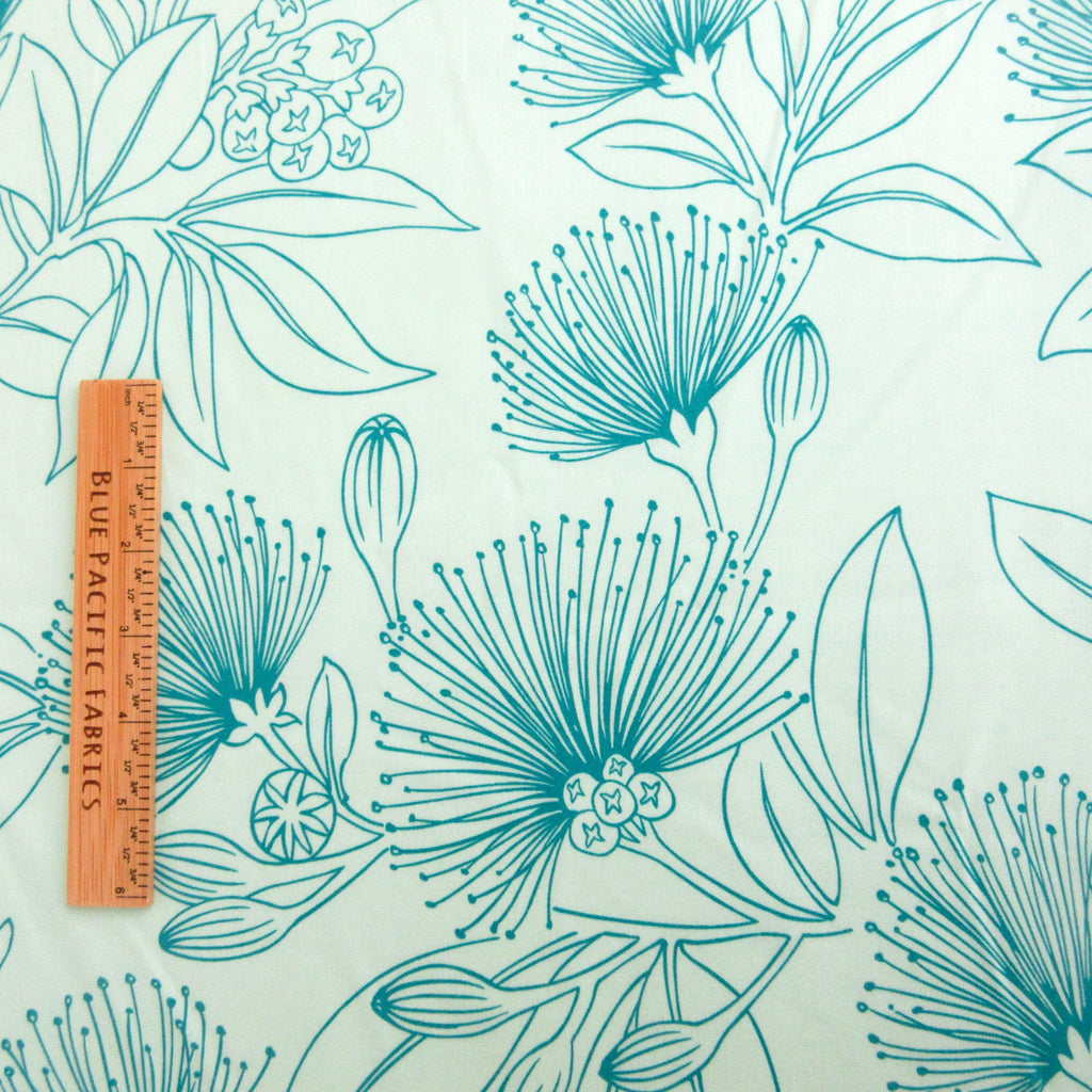 Fabric, Big Lehua Blooms on Mint, Large Scale Tropical Hawaiian, By the Half or Full Yard