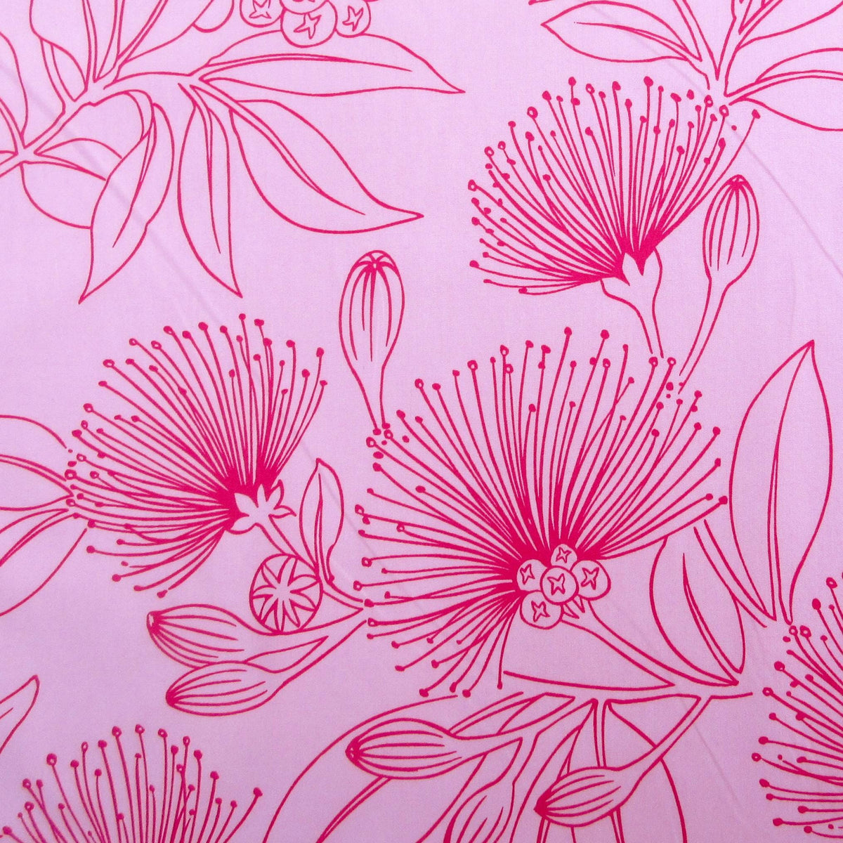 Fabric, Big Lehua Blooms on Pink, Large Scale Tropical Hawaiian, By the Half or Full Yard