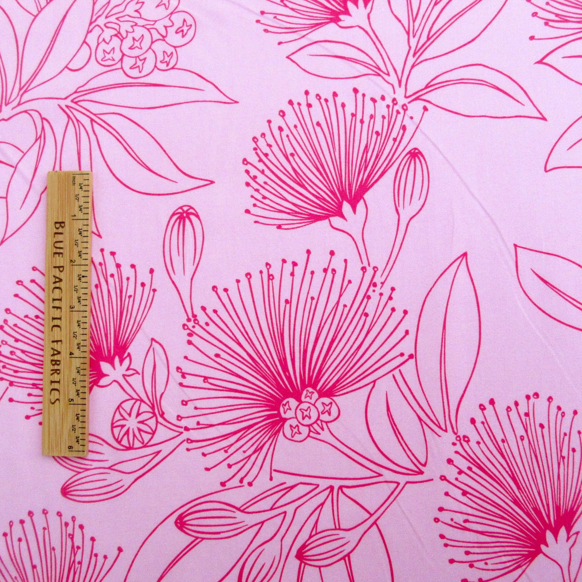 Fabric, Big Lehua Blooms on Pink, Large Scale Tropical Hawaiian, By the Half or Full Yard