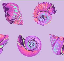 Tula Pink Lil Shelly Fabric, Floral Reef Collection, Seashell Ultraviolet, By the Half or Full Yard