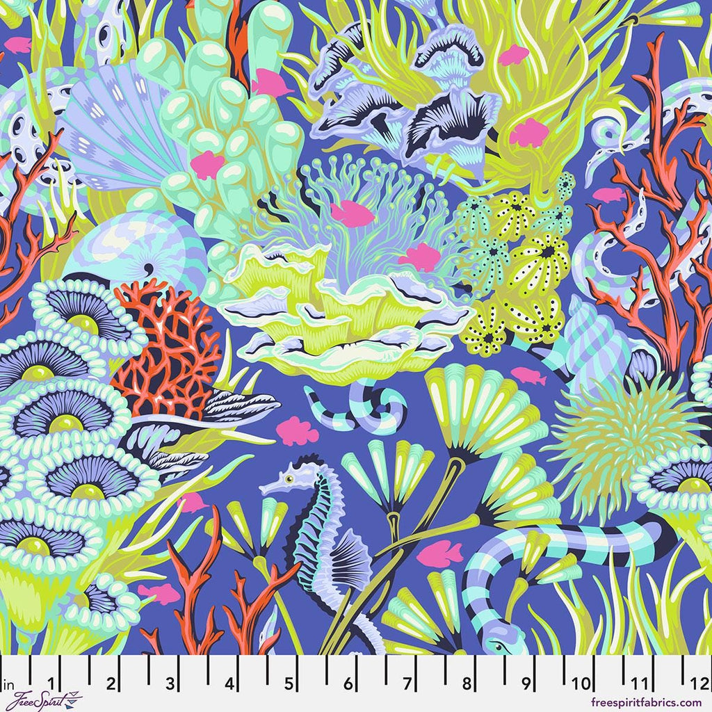 Tula Pink Fabric, Reef What you Sew in Marine, Floral Reef, By the Half or Full Yard