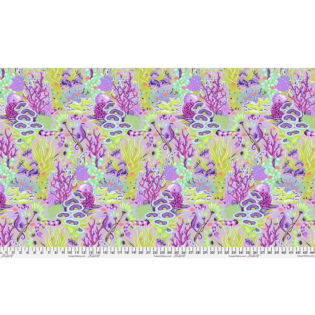 Tula Pink Fabric, Reef What you Sew Ultraviolet, Floral Reef, By the Half or Full Yard