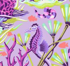 Tula Pink Fabric, Reef What you Sew Ultraviolet, Floral Reef, By the Half or Full Yard