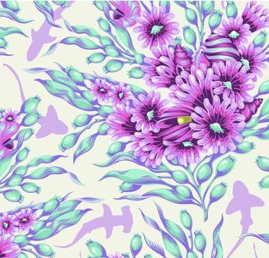 Tula Pink Fabric, Shadow Sharks Ultraviolet, Floral Reef Collection, By the Half or Full Yard