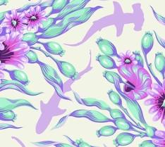 Tula Pink Fabric, Shadow Sharks Ultraviolet, Floral Reef Collection, By the Half or Full Yard
