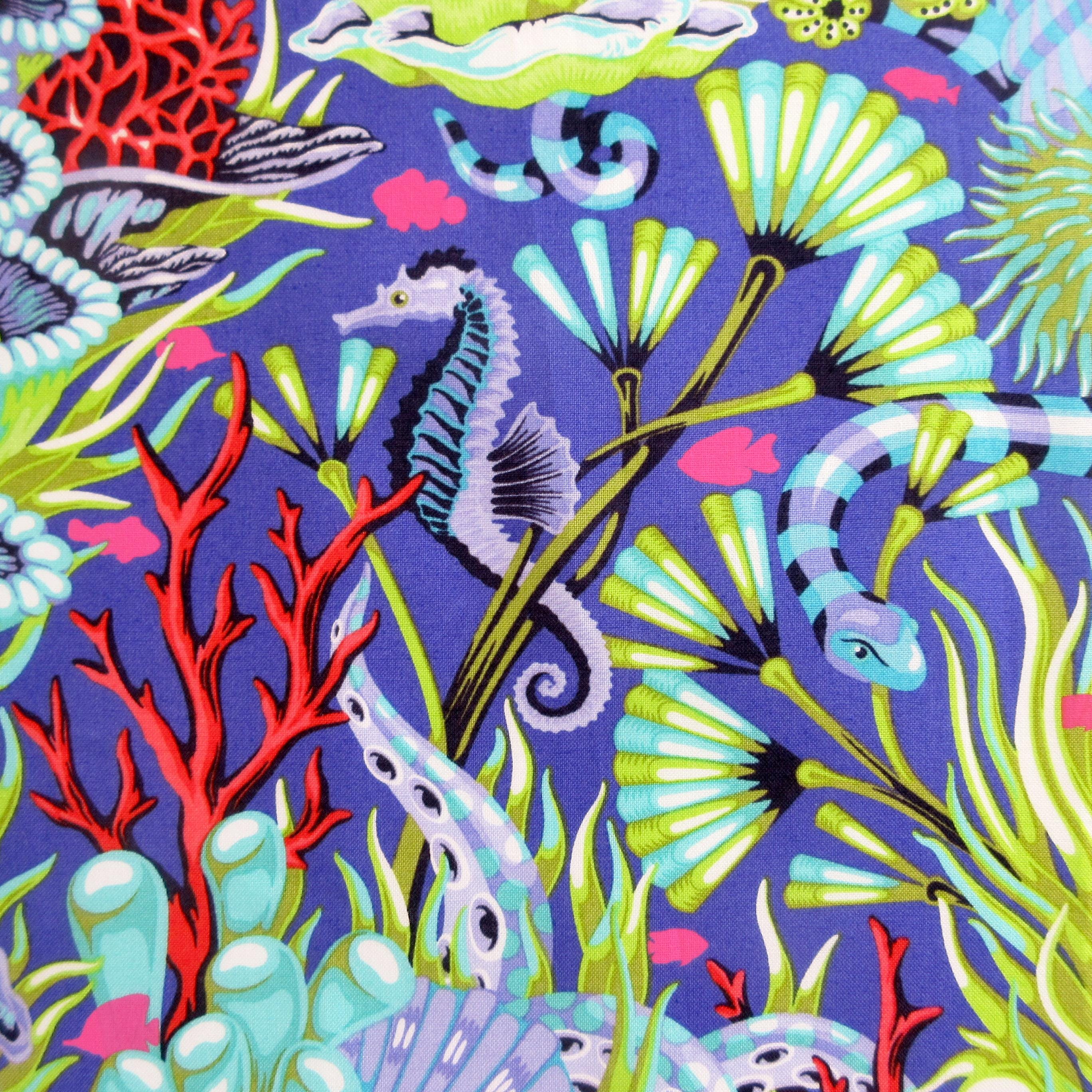 Tula Pink Fabric, Reef What you Sew in Marine, Floral Reef, By the Half or Full Yard