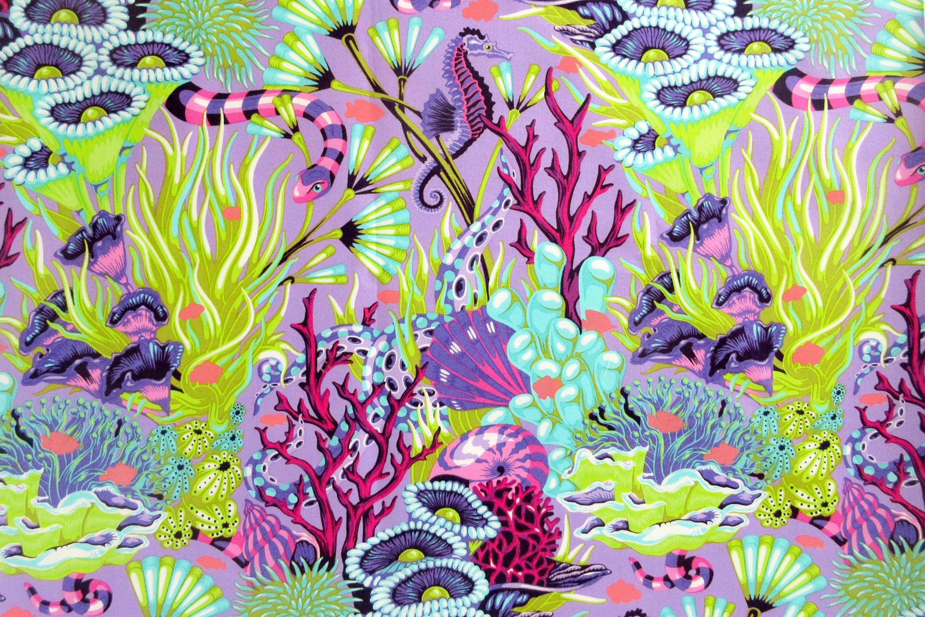 Tula Pink Fabric, Reef What you Sew Ultraviolet, Floral Reef, By the Half or Full Yard
