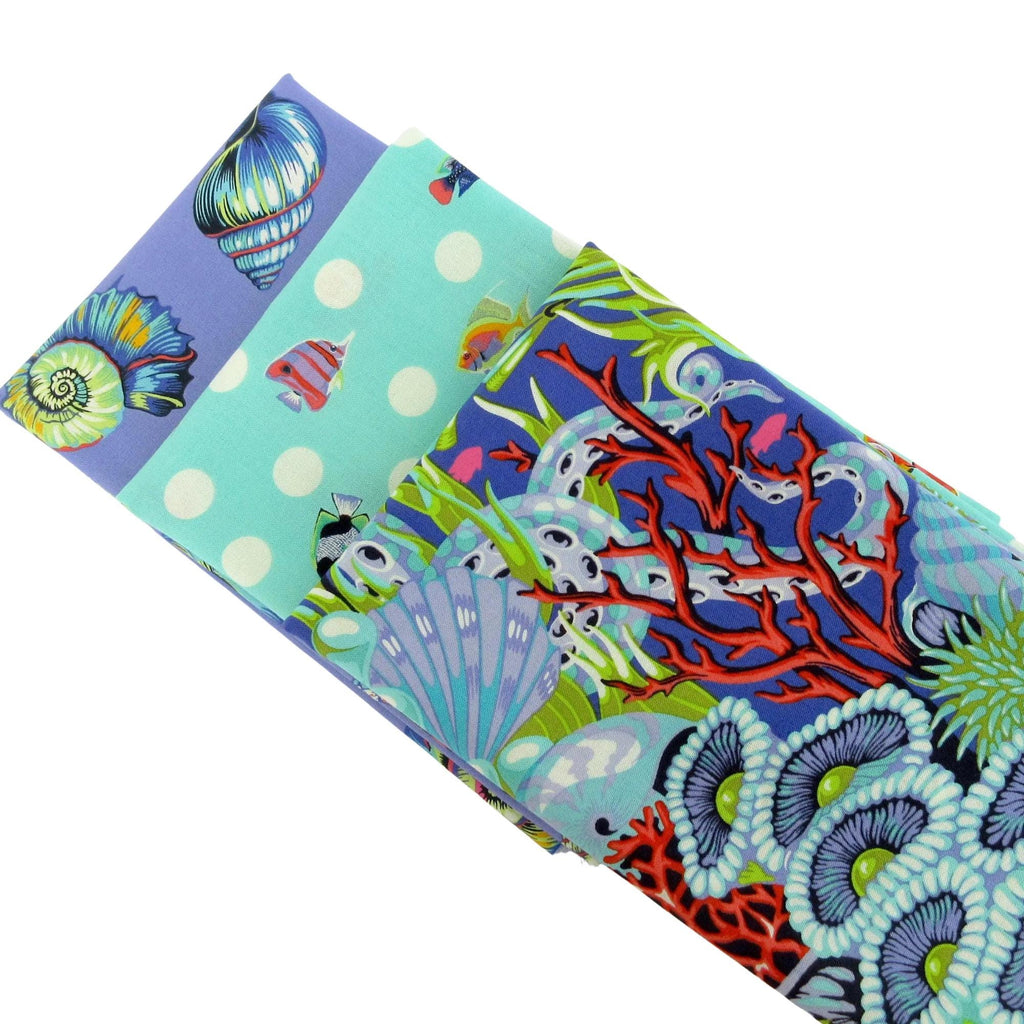 Fabric BUNDLE, Tula Pink Floral Reef in Marine, 3 Piece Half Yard Bundle