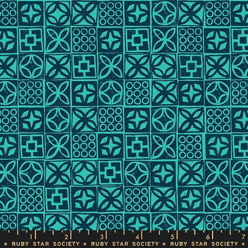 Fabric, Geometric Blocks in Peacock, Poolside Too by Ruby Star Society, By the Half or Full Yard