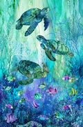 Sea Turtle Panel Fabric, Coral Reef by Northcott Fabrics, 28 x 43 Inch, By the Panel