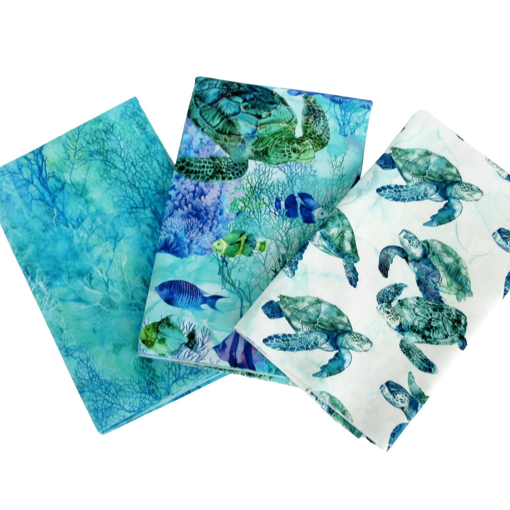 Fabric BUNDLE, Coral Reef Half Yard Bundle, Sea Turtle