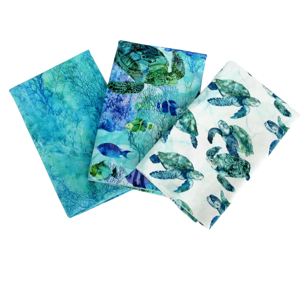 Fabric BUNDLE, Coral Reef Half Yard Bundle, Sea Turtle