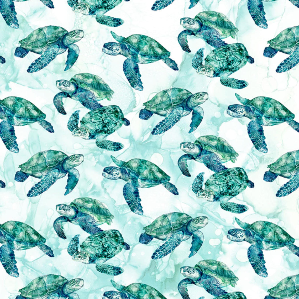 Sea Turtle Fabric, Turtles on White, Coral Reef by Northcott Fabrics, By the Half or Full Yard