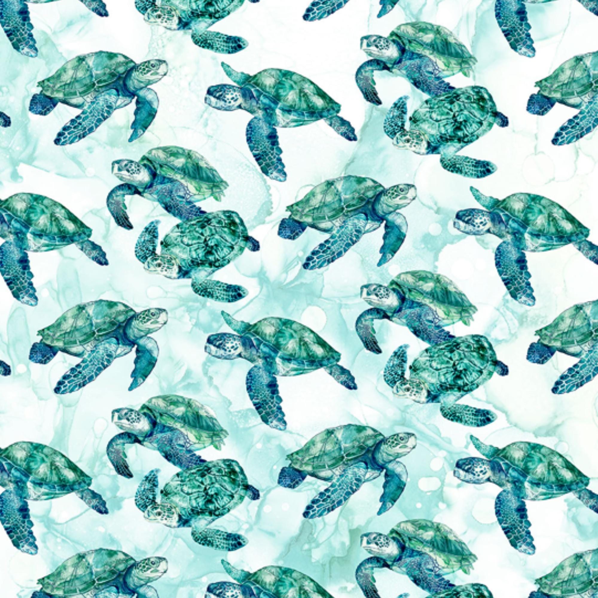 Sea Turtle Fabric, Turtles on White, Coral Reef by Northcott Fabrics, By the Half or Full Yard