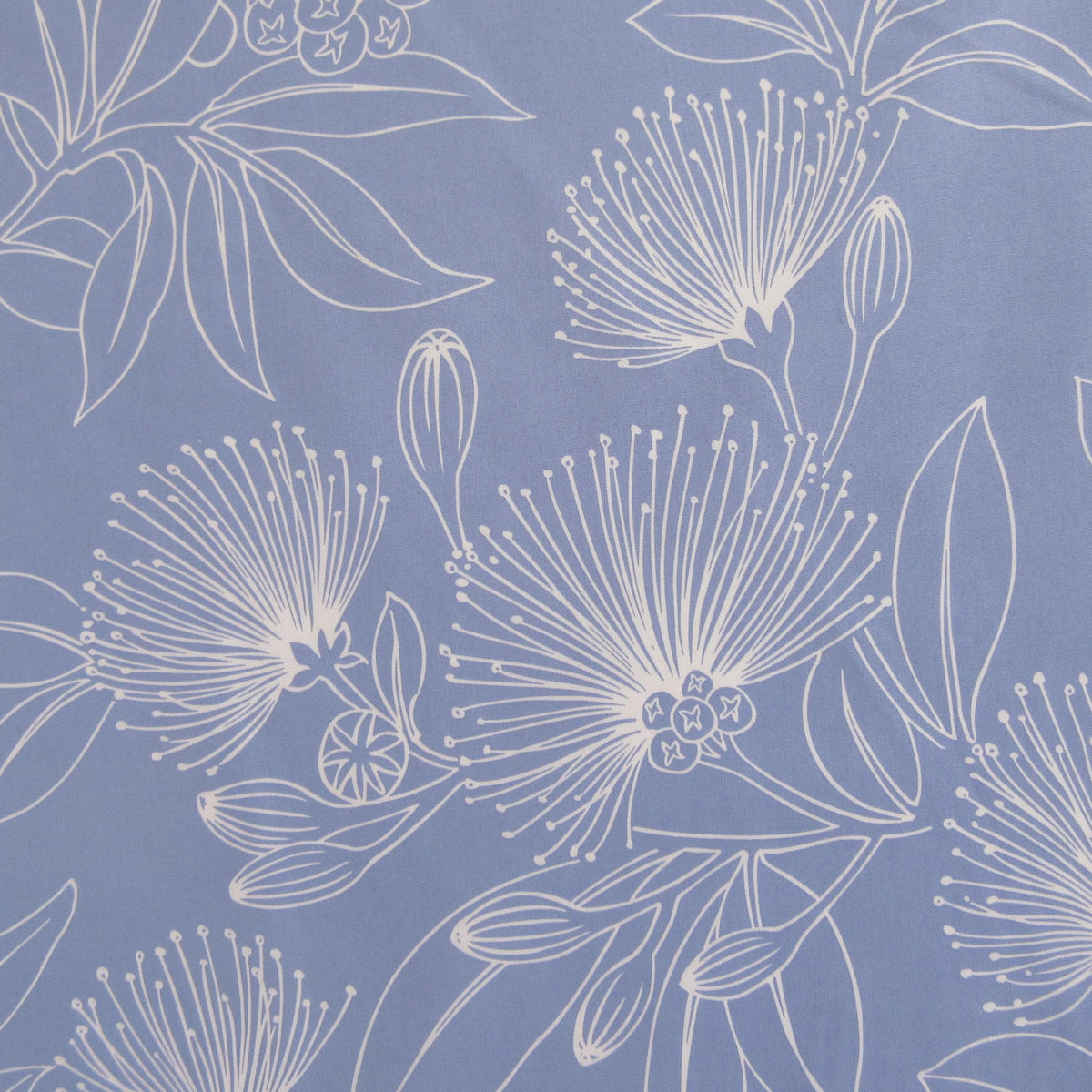 Fabric, Big Lehua Blooms on Periwinkle, Large Scale Tropical Hawaiian, By the Half or Full Yard