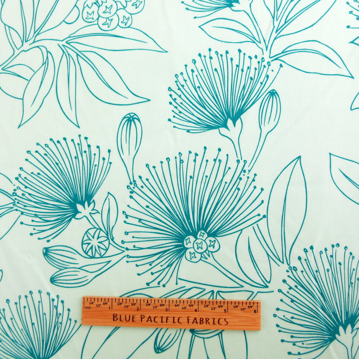 Fabric, Big Lehua Blooms on Mint, Large Scale Tropical Hawaiian, By the Half or Full Yard