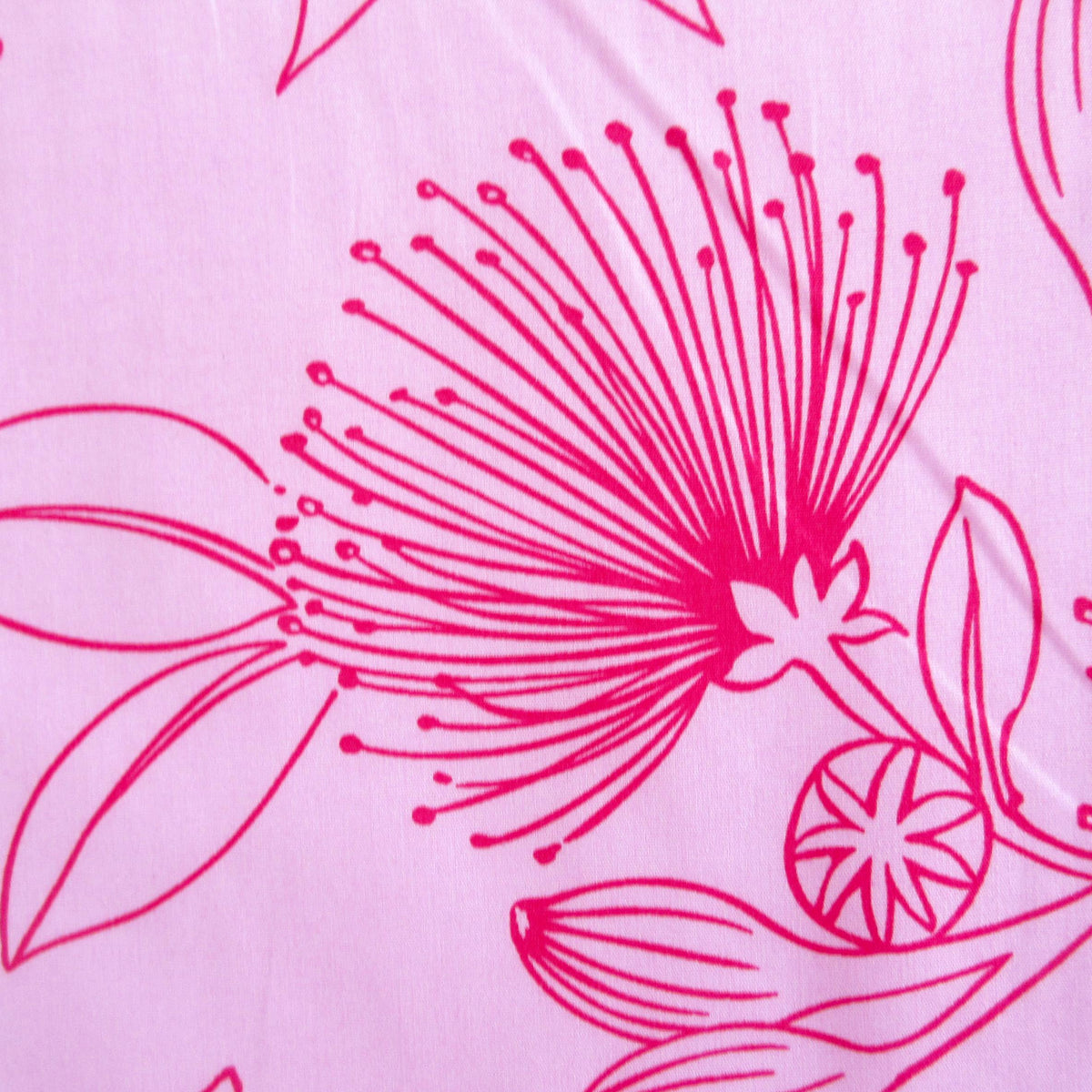 Fabric, Big Lehua Blooms on Pink, Large Scale Tropical Hawaiian, By the Half or Full Yard