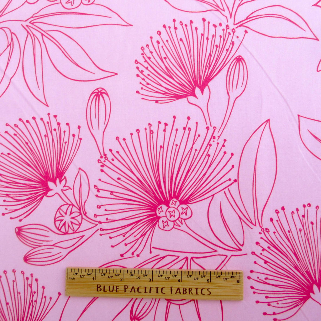 Fabric, Big Lehua Blooms on Pink, Large Scale Tropical Hawaiian, By the Half or Full Yard
