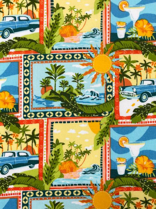 Fabric, Hawaii Patch in Blue, Stylish Relax by Sevenberry, By the Half or Full Yard