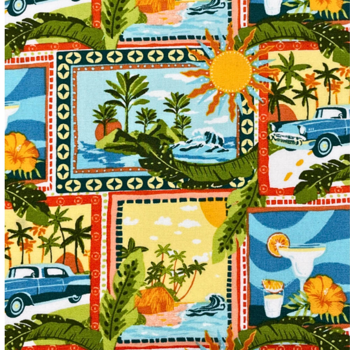 Fabric, Hawaii Patch in Blue, Stylish Relax by Sevenberry, By the Half or Full Yard