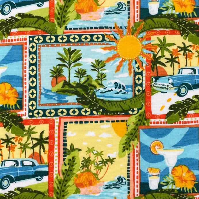 Fabric, Hawaii Patch in Blue, Stylish Relax by Sevenberry, By the Half or Full Yard