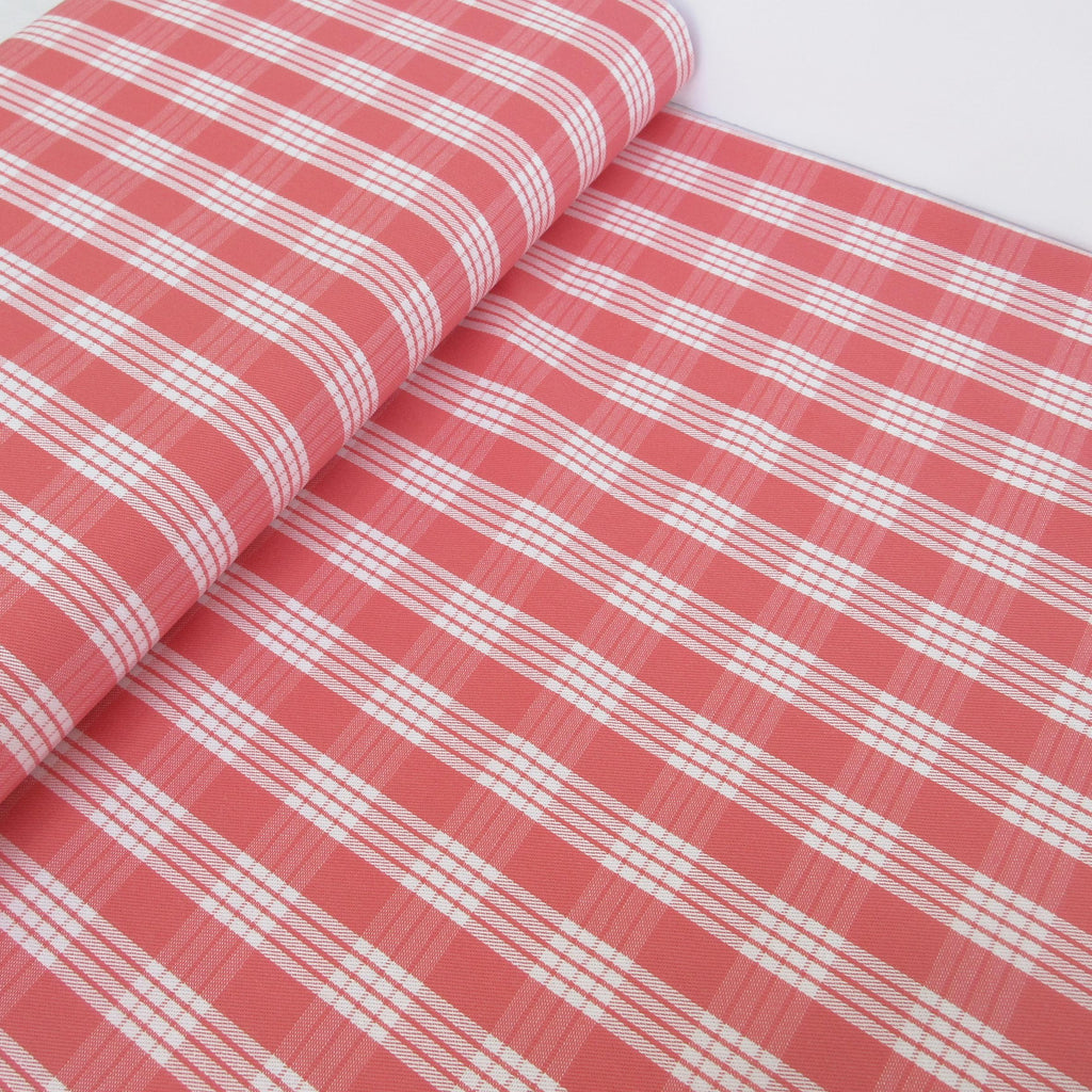 Fabric, Watermelon Yarn Dyed Palaka Hawaiian Plaid, 100% Cotton Woven, By the Half or Full Yard