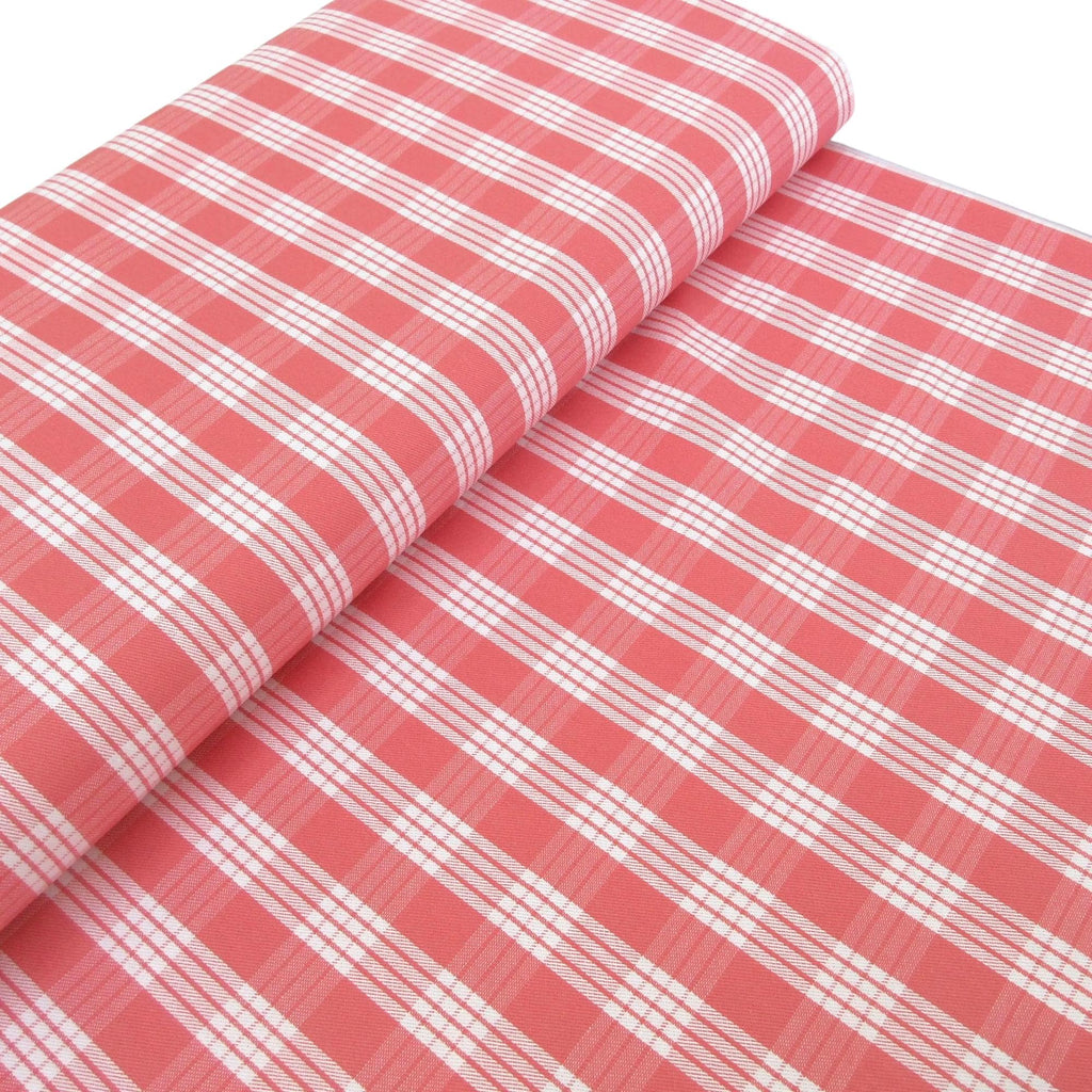 Fabric, Watermelon Yarn Dyed Palaka Hawaiian Plaid, 100% Cotton Woven, By the Half or Full Yard