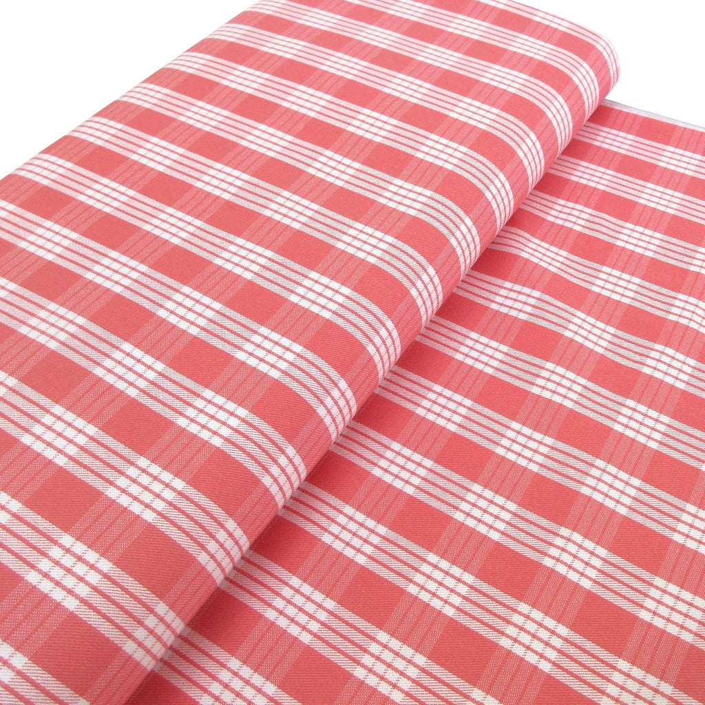 Fabric, Watermelon Yarn Dyed Palaka Hawaiian Plaid, 100% Cotton Woven, By the Half or Full Yard