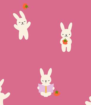 Bunny Fabric, Bun E on Hibiscus Pink, Persimmon by Ruby Star Society, By the Half or Full Yard