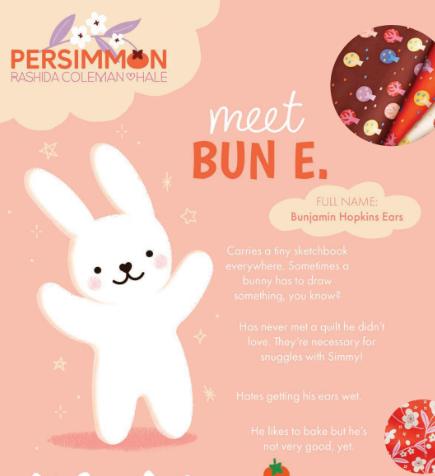 Bunny Fabric, Bun E on Hibiscus Pink, Persimmon by Ruby Star Society, By the Half or Full Yard