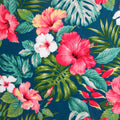 Hawaiian Fabric, Hula Hibiscus Floral on Teal, By the Half and Full Yard