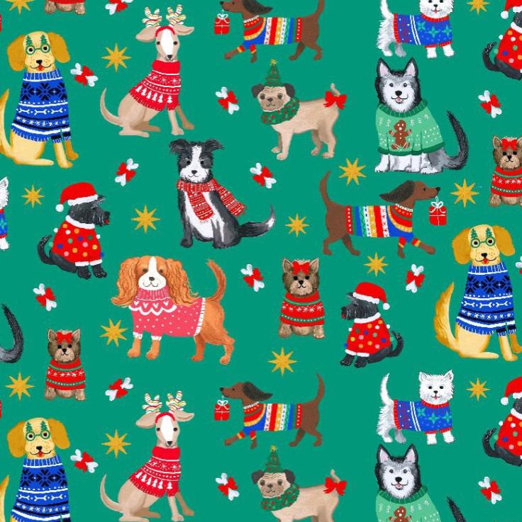 Dog Fabric, Santa's Little Yelper by Dear Stella, By the Half or Full Yard