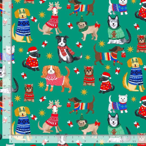 Dog Fabric, Santa's Little Yelper by Dear Stella, By the Half or Full Yard