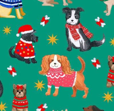 Dog Fabric, Santa's Little Yelper by Dear Stella, By the Half or Full Yard