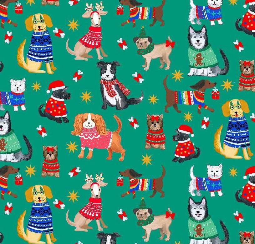 Dog Fabric, Santa's Little Yelper by Dear Stella, By the Half or Full Yard