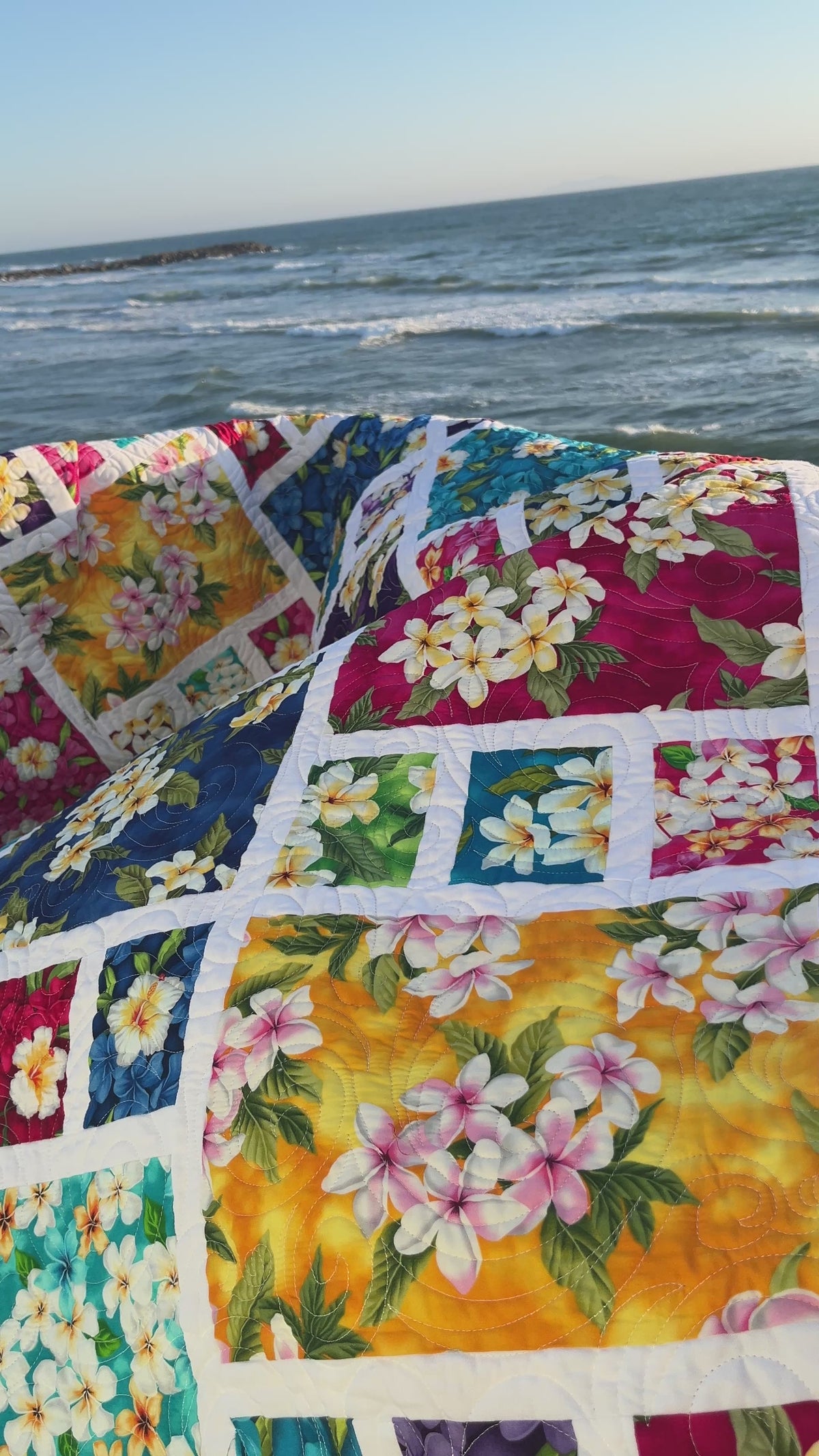 Hawaiian Quilt Kit, Aloha Island Quilt in Large Throw Size, A Blue Pacific Fabrics Exclusive
