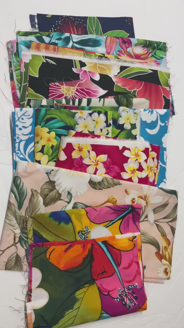 Tropical Fabric Scrap Bag SURPRISE, Tropical Theme, Assorted Tropical Hawaiian Fabrics